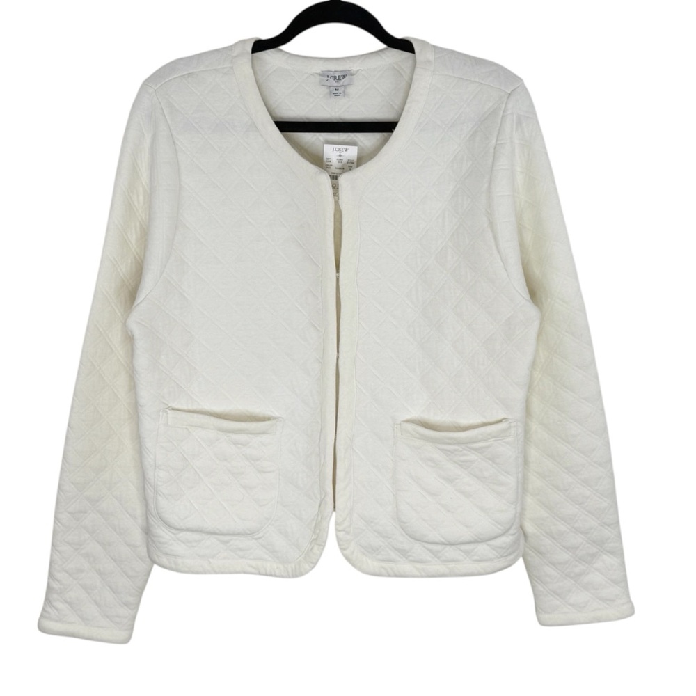 J. Crew Factory Ivory Quilted Jacket with Pockets Size Medium Preppy Classic NWT